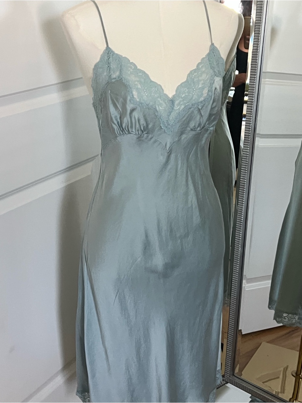 Victoria's Secret ice blue Satin Silk Lace Slip